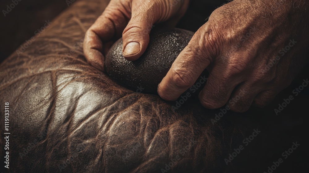 Fototapeta premium Textured Hands Working with Smooth Stone