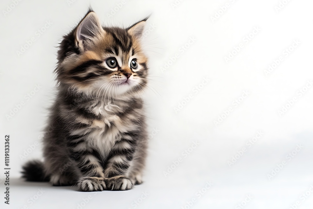 Fluffy kitten, small and cute, sitting on white background, full-body shot, high resolution. Fluffy kitten, small and cute, sitting on white background, full-body shot, high resolution.