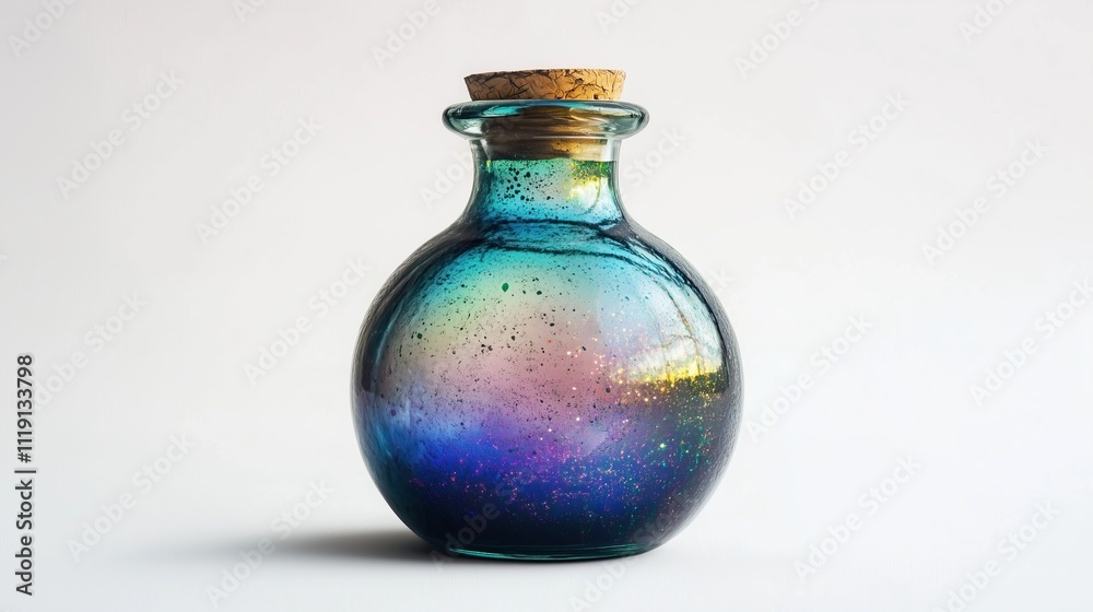 A large glass bottle with a magic substance on a white background, isolated A large glass bottle with a magic substance on a white background, isolated
