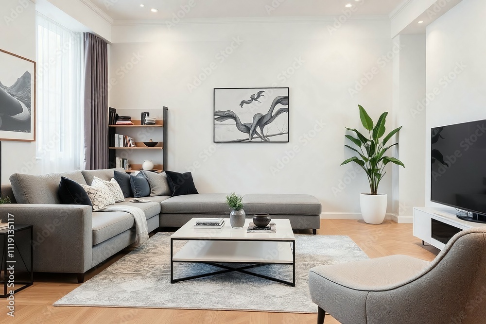 Fototapeta premium modern living room with fireplace