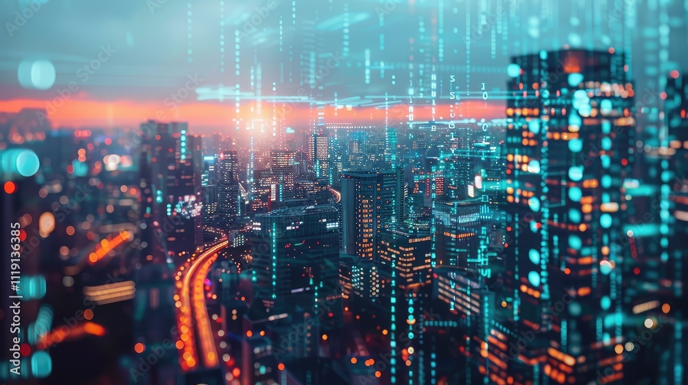 Futuristic Cityscape with Digital Overlay Futuristic Cityscape with Digital Overlay
