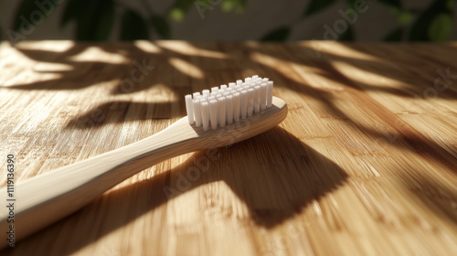 Toothbrush isolated on solid color background ads, Realistic vector 3d illustration, Of free space for your texts and branding. photo