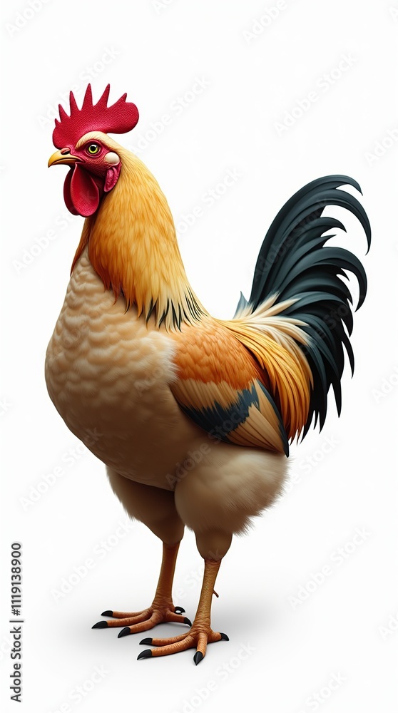 Fototapeta premium Hyper Realistic Side View of a Rooster on White Background