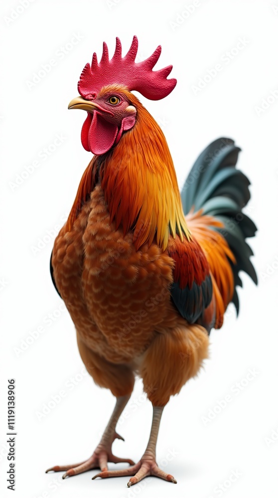 Fototapeta premium Hyper Realistic Rooster Side View Isolated on White Background