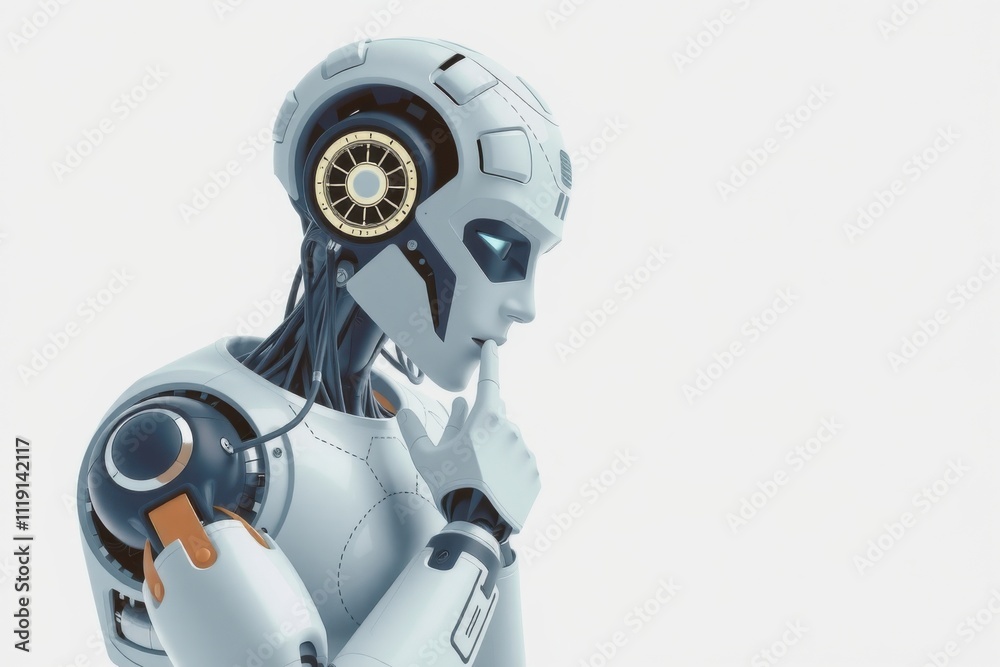 Sophisticated humanoid robot contemplating ideas, futuristic AI concept with sleek design, advanced artificial intelligence and robotics for technology and innovation visuals Sophisticated humanoid robot contemplating ideas, futuristic AI concept with sleek design, advanced artificial intelligence and robotics for technology and innovation visuals