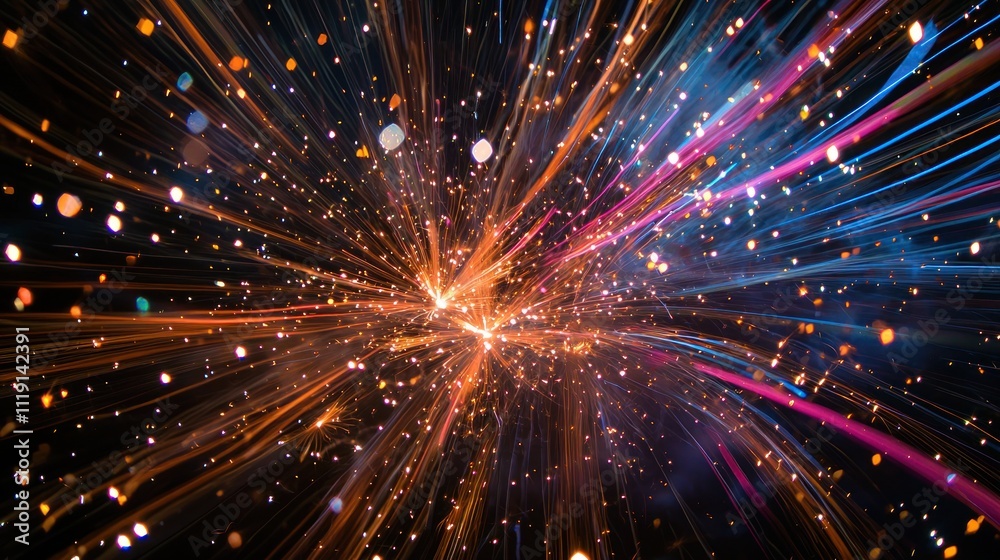 Fototapeta premium A dazzling display of fireworks lighting up the night sky with bright colors and sparkling trails.