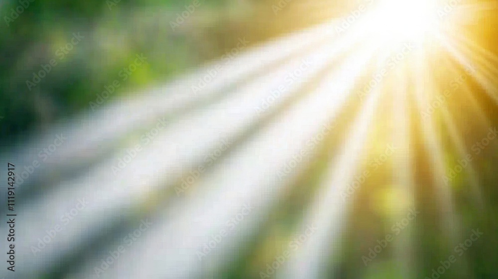 Bright Sunlight Rays Through Green Nature Background