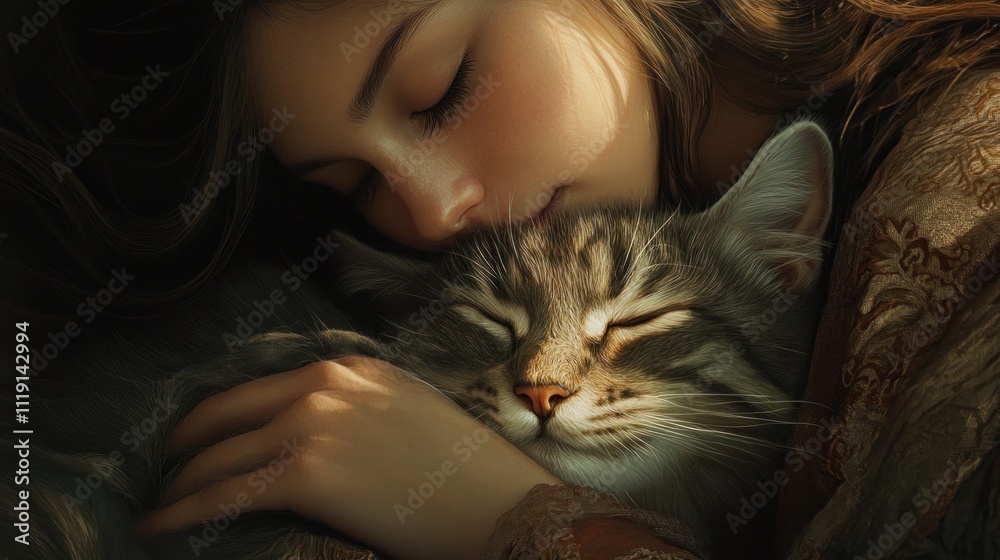 A Girl and Her Cat Share a Moment of Tranquility A Girl and Her Cat Share a Moment of Tranquility
