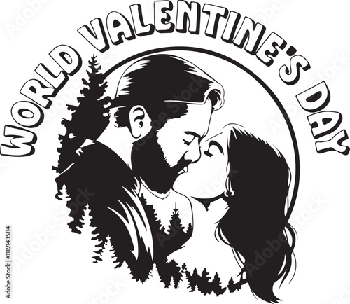 Valentine kiss silhouette vector art illustration