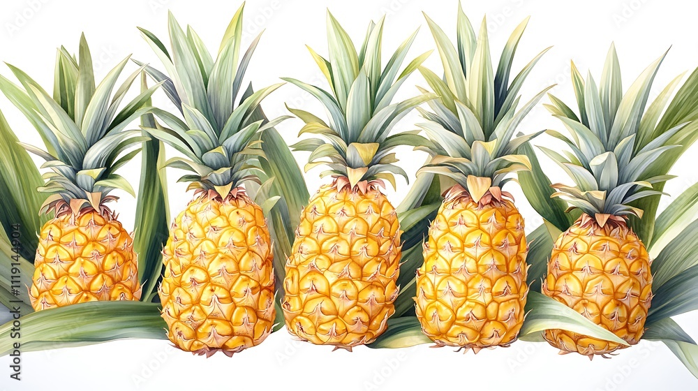 Botanical illustration of pineapple isolated on white background Botanical illustration of pineapple isolated on white background