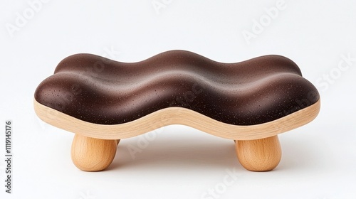 Modern ergonomic wave chair  brown seat  wooden legs  minimalist design  home office furni photo