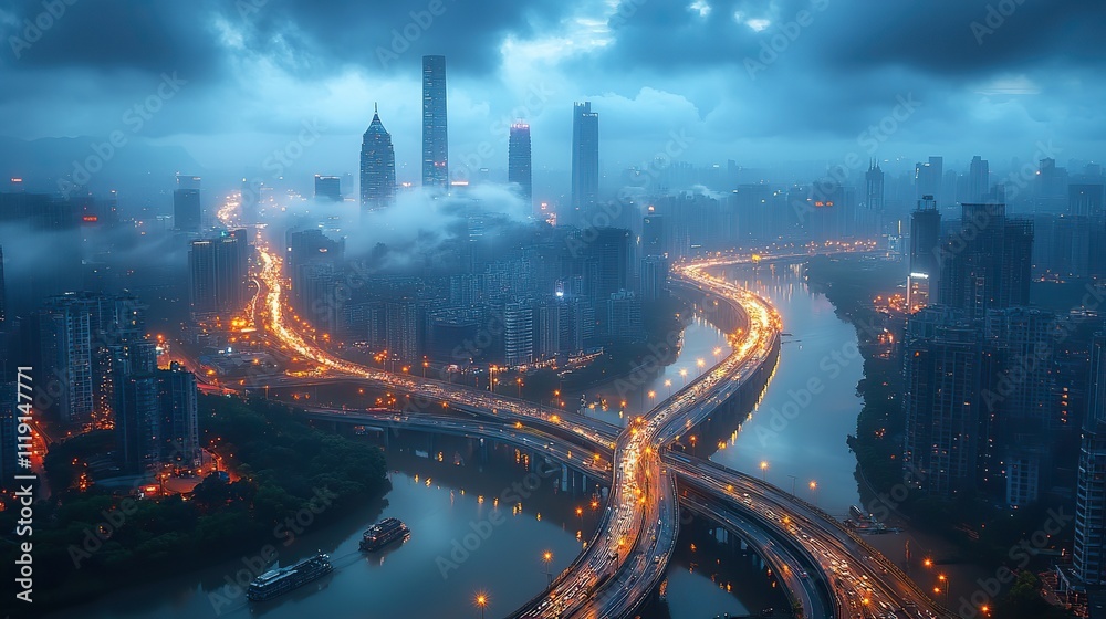 An aerial view of Earth surrounded by city lights and roads symbolizes global business An aerial view of Earth surrounded by city lights and roads symbolizes global business
