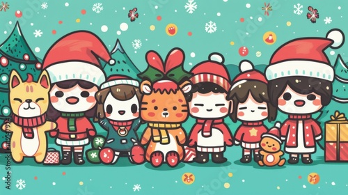 Wallpaper Mural Cartoon Christmas: 2D Simple Illustration Torontodigital.ca