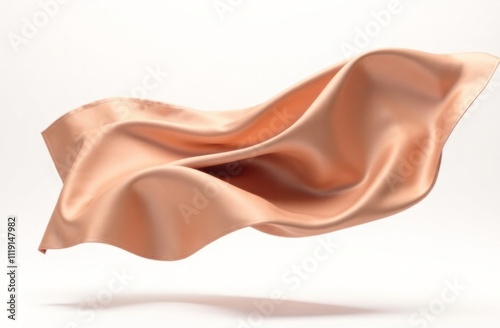 Levitation mocha mousse color silk fabric on white background. Concept: textile, color of the year