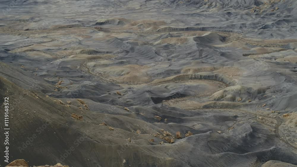 Aerial of bentonite OHV area in Big Water Utah in clay hills desert Aerial of bentonite OHV area in Big Water Utah in clay hills desert