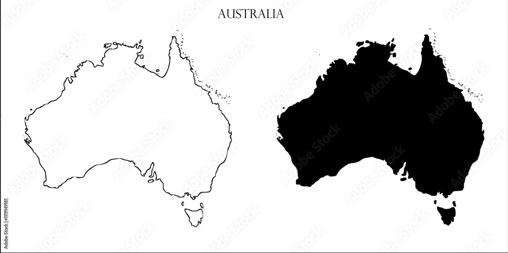Obraz premium Australia Blank Map, Australia Map Outline Vector Images