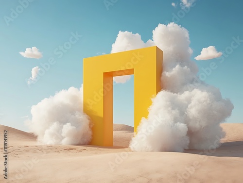 Gateway to the Infinite Horizon.Sunlit Archway in a Dreamscape Desert
