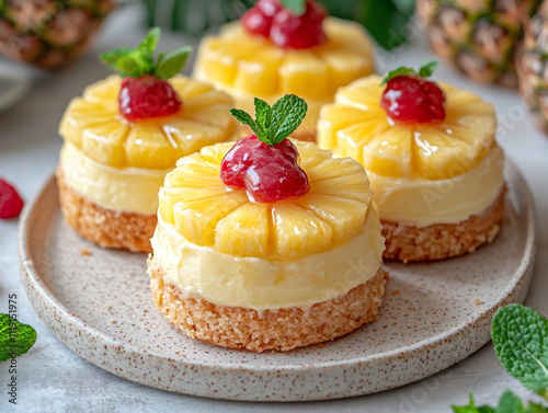 a refreshing pineapple mint cake topped with photo