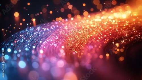 Abstract glowing fiber optic lights with vivid colors in a dynamic scene photo