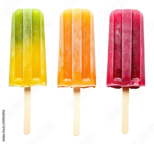 Colorful fruit popsicles on transparent background