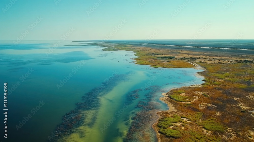 Aerial View of a Coastal Landscape with Turquoise Waters and Lush Vegetation Aerial View of a Coastal Landscape with Turquoise Waters and Lush Vegetation