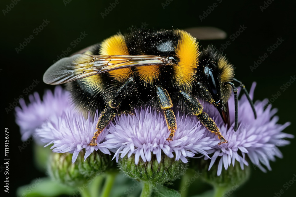 Bumblebee pollinating a purple flower. Bumblebee pollinating a purple flower.
