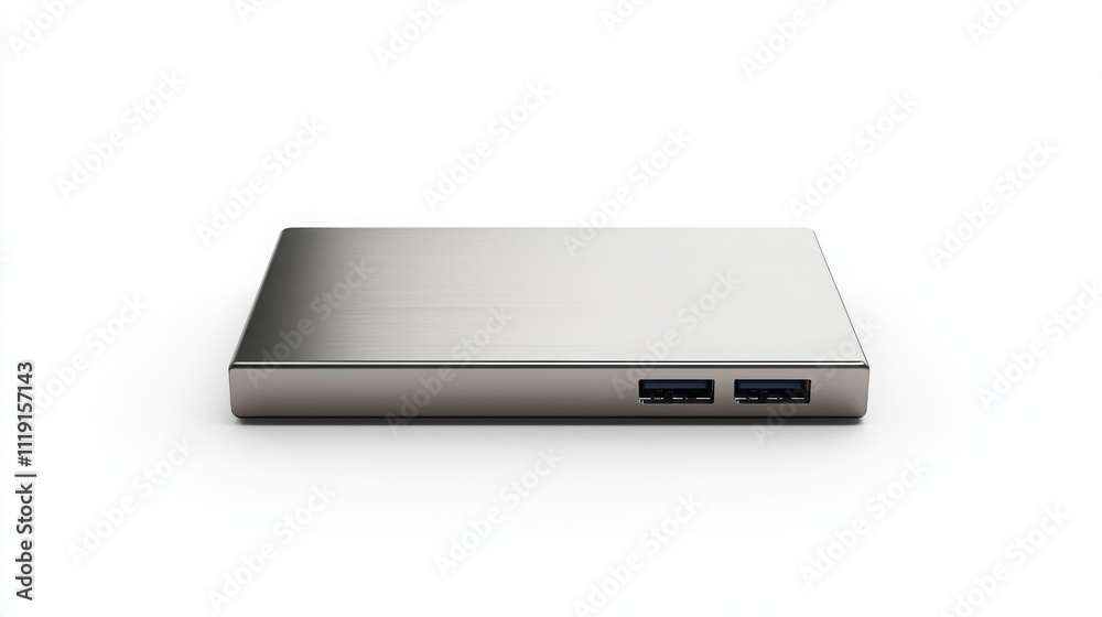 Efficient data storage sleek ultra-slim portable device on crisp white background Efficient data storage sleek ultra-slim portable device on crisp white background