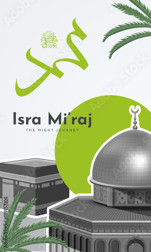 Al-Isra wal Mi'raj Translate: The night journey Prophet Muhammad Vector Illustration For Poster Template and Flyer, Simple Background of Isra Mi'raj Ceremony