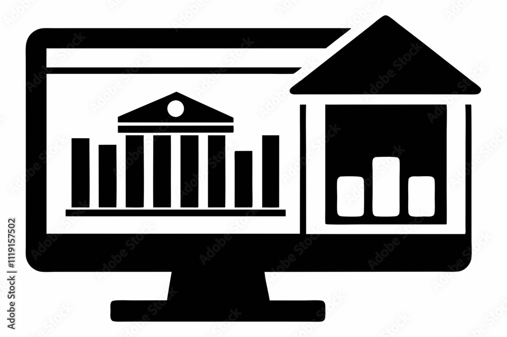 Online Banking Chart Icon Black Silhouette Vector Online Banking Chart Icon Black Silhouette Vector