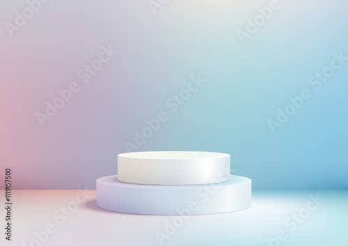 Clean 3D White Tiered Podium on Gradient Background for Modern Product Display and Showcase