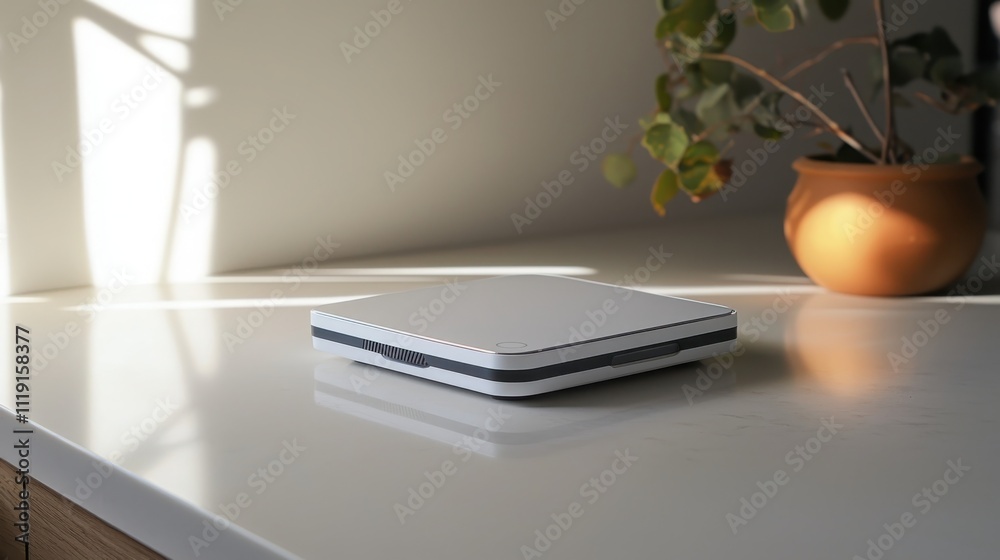 Weighing ingredients with precision minimalist digital kitchen scale on pristine white metallic surface soft ambient light modern kitchen setting Weighing ingredients with precision minimalist digital kitchen scale on pristine white metallic surface soft ambient light modern kitchen setting