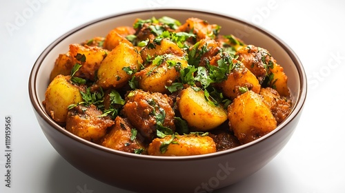 Dum aloo bowl isolated on white background