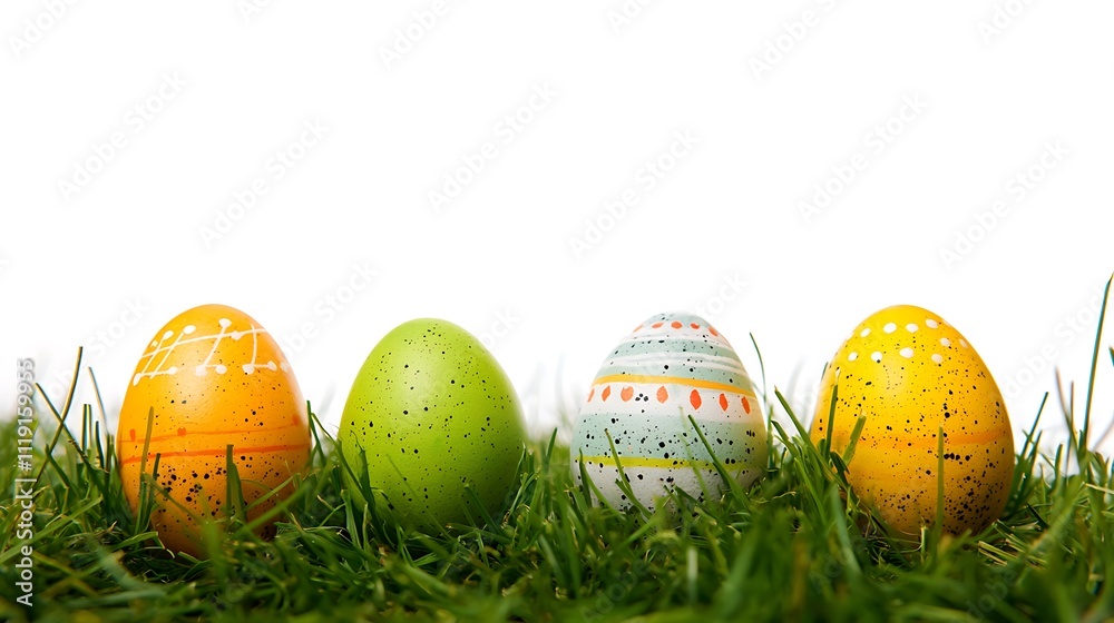 Easter eggs on the grass, isolated on a white background, Easter concept Easter eggs on the grass, isolated on a white background, Easter concept