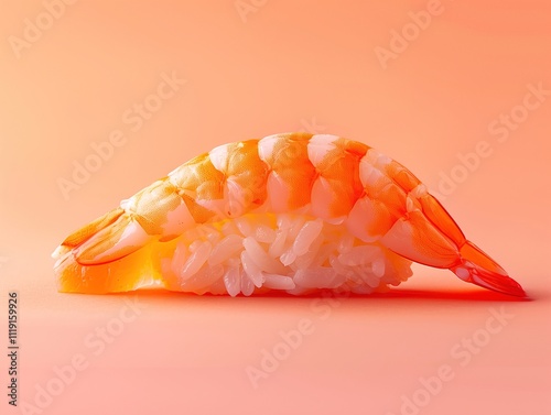 Surf clam Nigiri, Hokkigai sushi on rice, isolated on vivid solid background, minimalistic close up photo photo