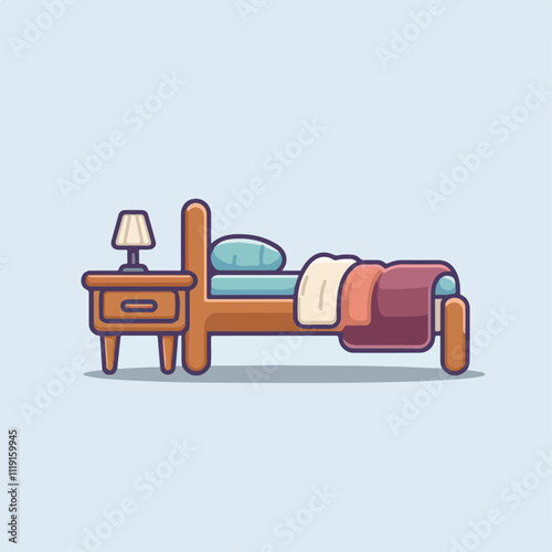 "Bedside Table Cartoon Style Vector Illustration"