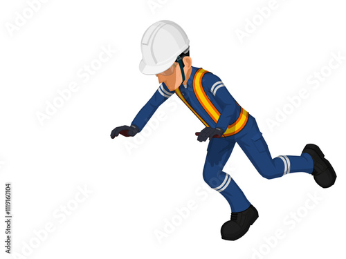 A worker is tripping on white background