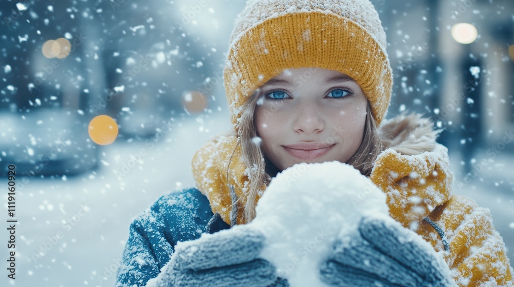 beautiful woman with winter clothes enjoying snowfall. beautiful woman with winter clothes enjoying snowfall.