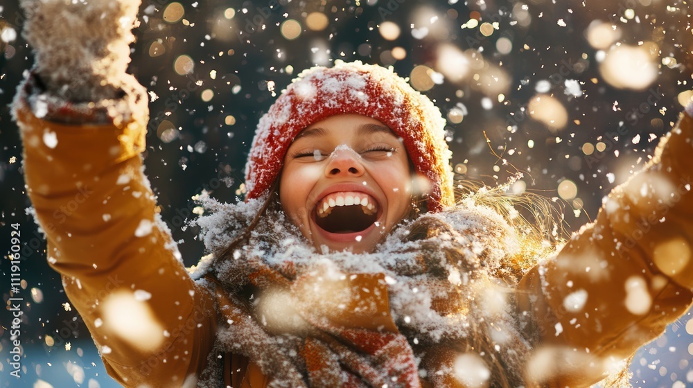 beautiful woman with winter clothes enjoying snowfall. beautiful woman with winter clothes enjoying snowfall.