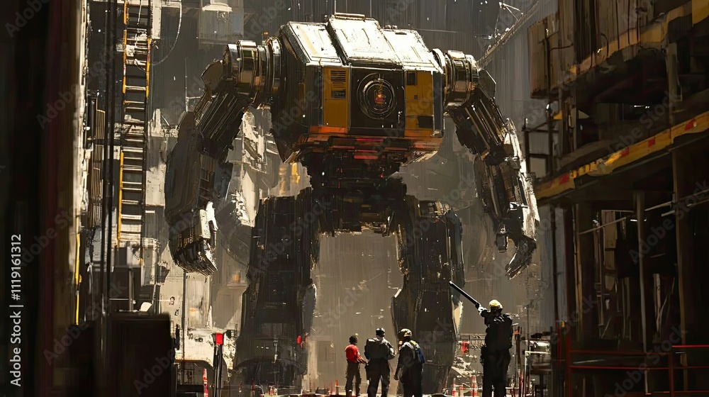 Giant Robot Stands Tall in Urban Construction Zone Giant Robot Stands Tall in Urban Construction Zone