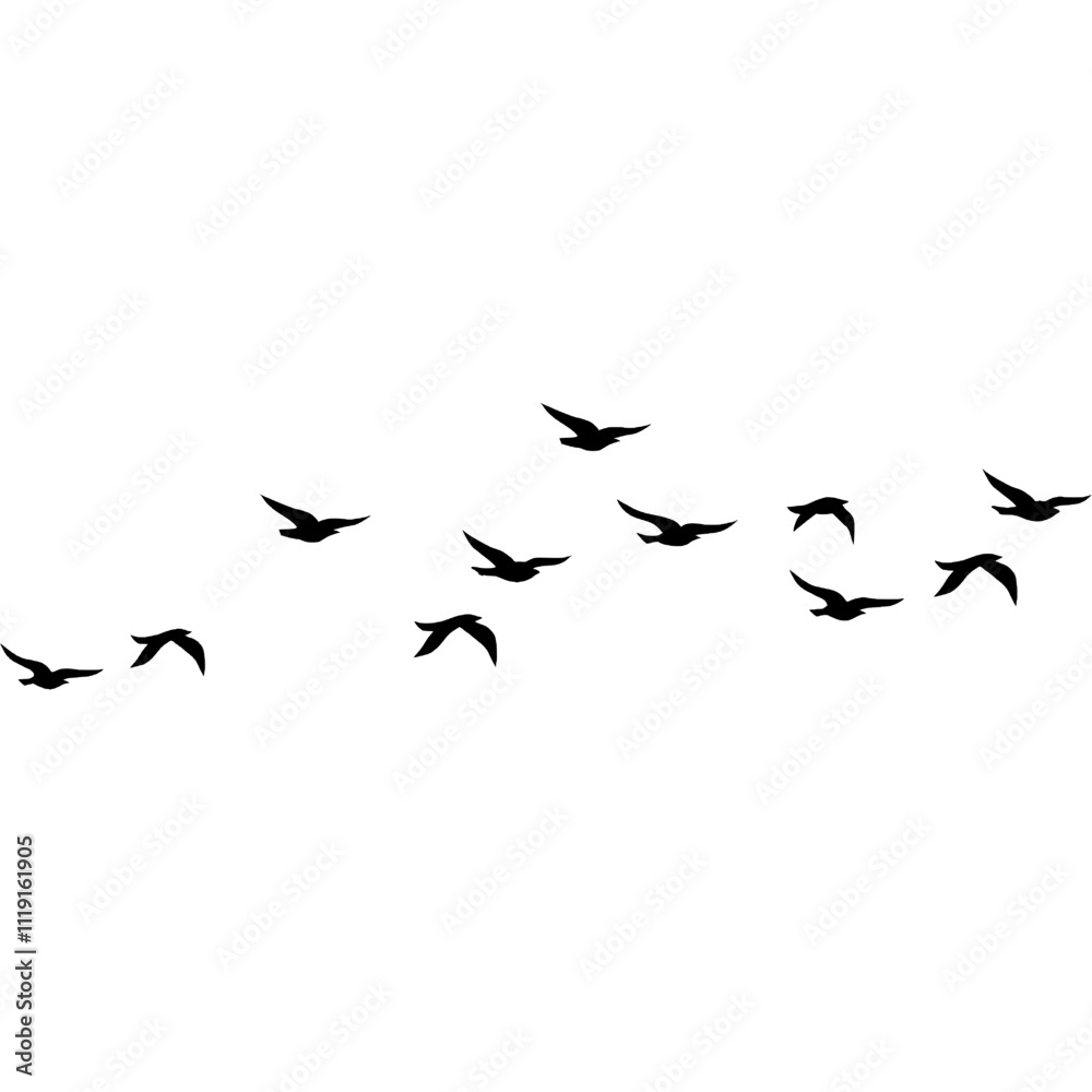 Sticker Plakat Flock of birds. Flying birds silhouette. Smile birds