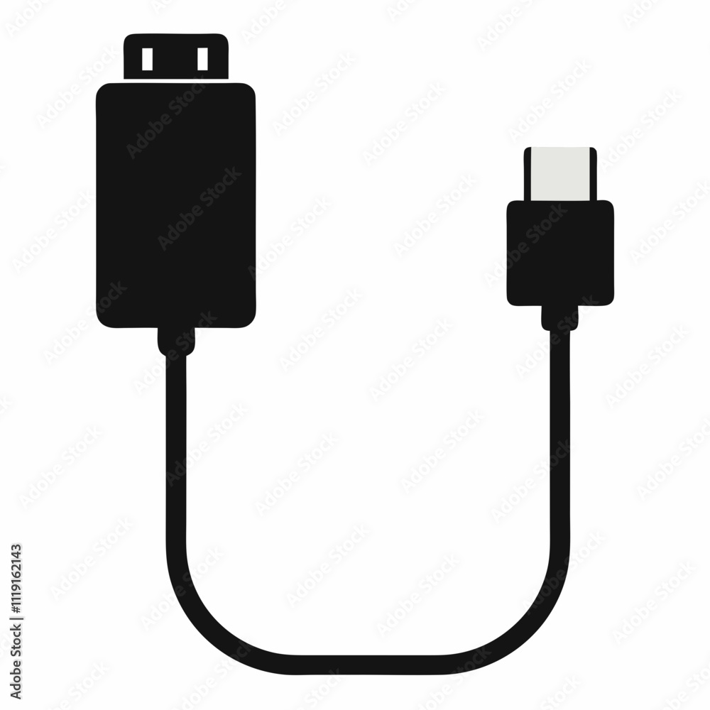Smart Charging Cable - Black Silhouette Vector Art Smart Charging Cable - Black Silhouette Vector Art