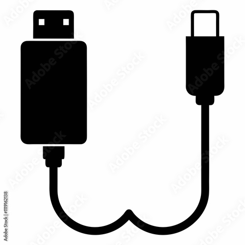 Smart Charging Cable - Black Silhouette Vector Art