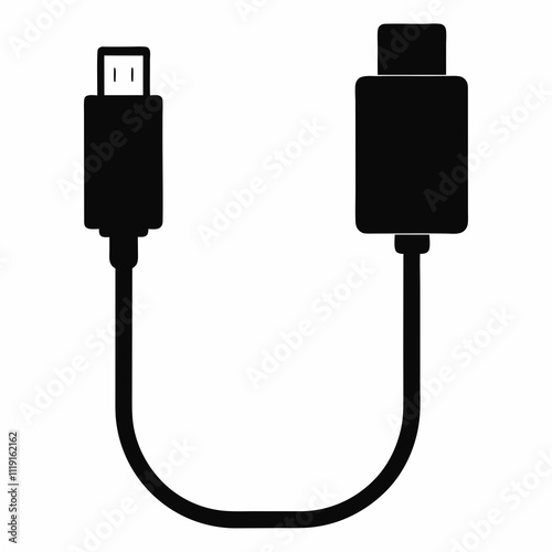 Smart Charging Cable - Black Silhouette Vector Art