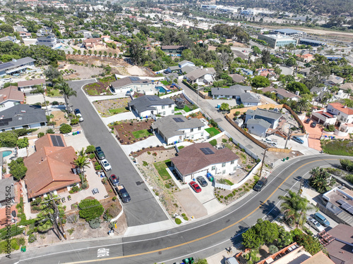Obraz na płótnie Aerial view of middle class houses in the valley of Oceanside town in San Diego, California. USA. w salonie