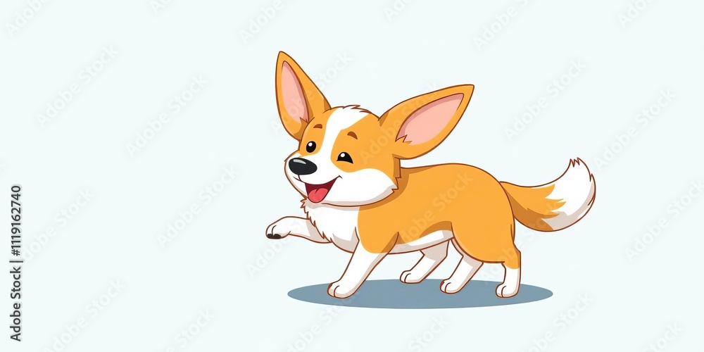 Obraz premium Illustration of a cute corgi dog's fluffy butt with wagging tail in a cartoon style, canine, happy