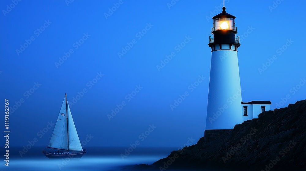 custom made wallpaper toronto digitalScenic Seascape  Lighthouse  Sailboat  Ocean Sunset