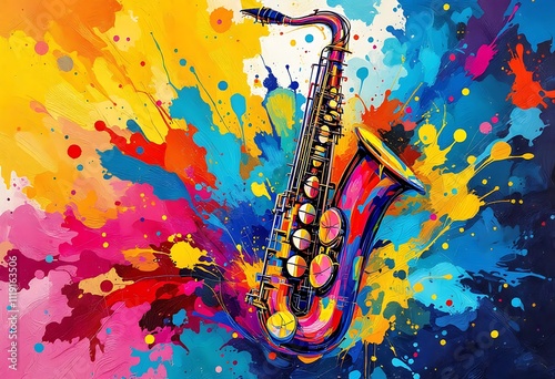 Colored hand sketch saxophone. Vector illustration
