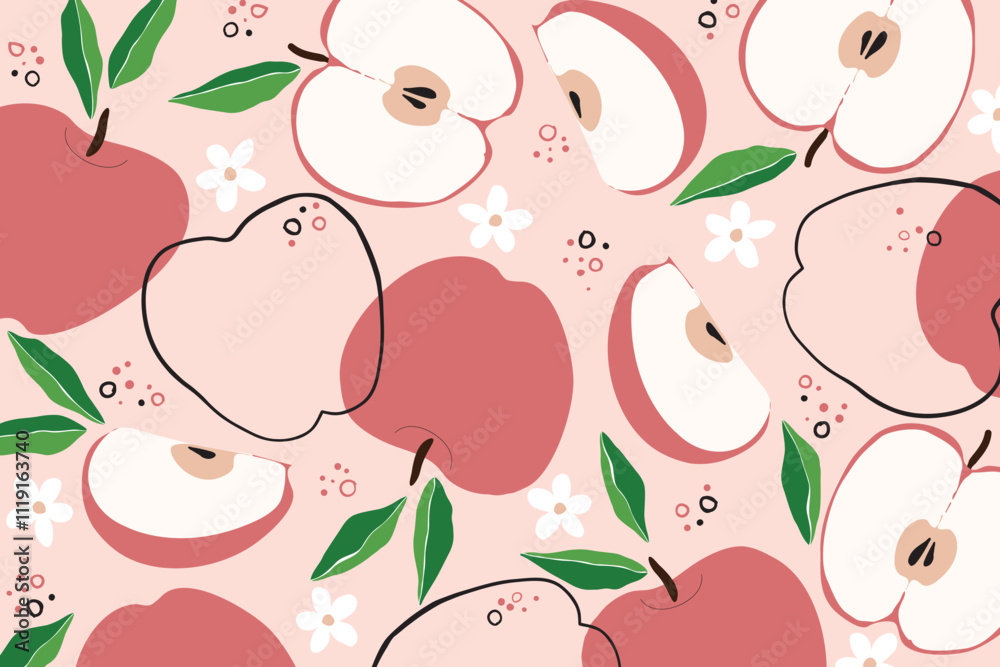 custom made wallpaper toronto digitalStylish seamless pattern with ripe apple line art. Seamless decorative background with red apples. Bright summer design