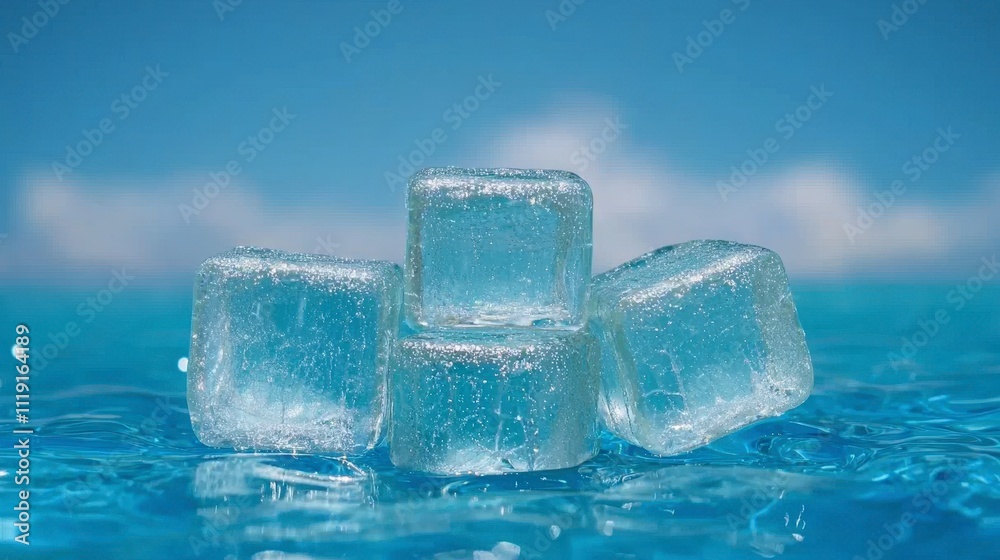 Cool Ice Cubes Floating on Water Summer Refreshment Abstract Background Cool Ice Cubes Floating on Water Summer Refreshment Abstract Background