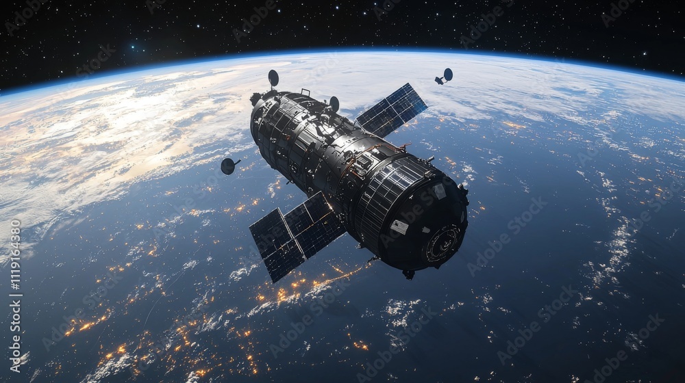 Fototapeta premium Space Station Orbiting Earth High Resolution Satellite Image